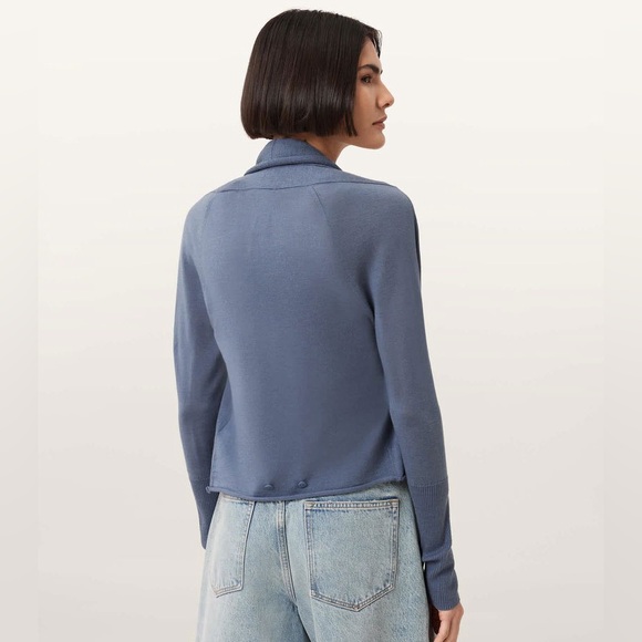 ALL SAINTS Wasson Pirate Lightweight Cardigan in Light Blue | 100% Merino Wool - Picture 3 of 12